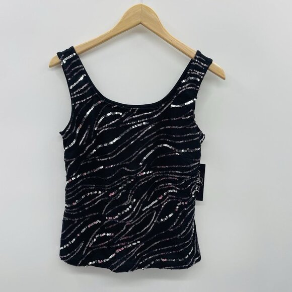 Alex Evenings Womens Size Small Sleeveless Sequin Formal Blouse Tank Black 2441 - Picture 1 of 7